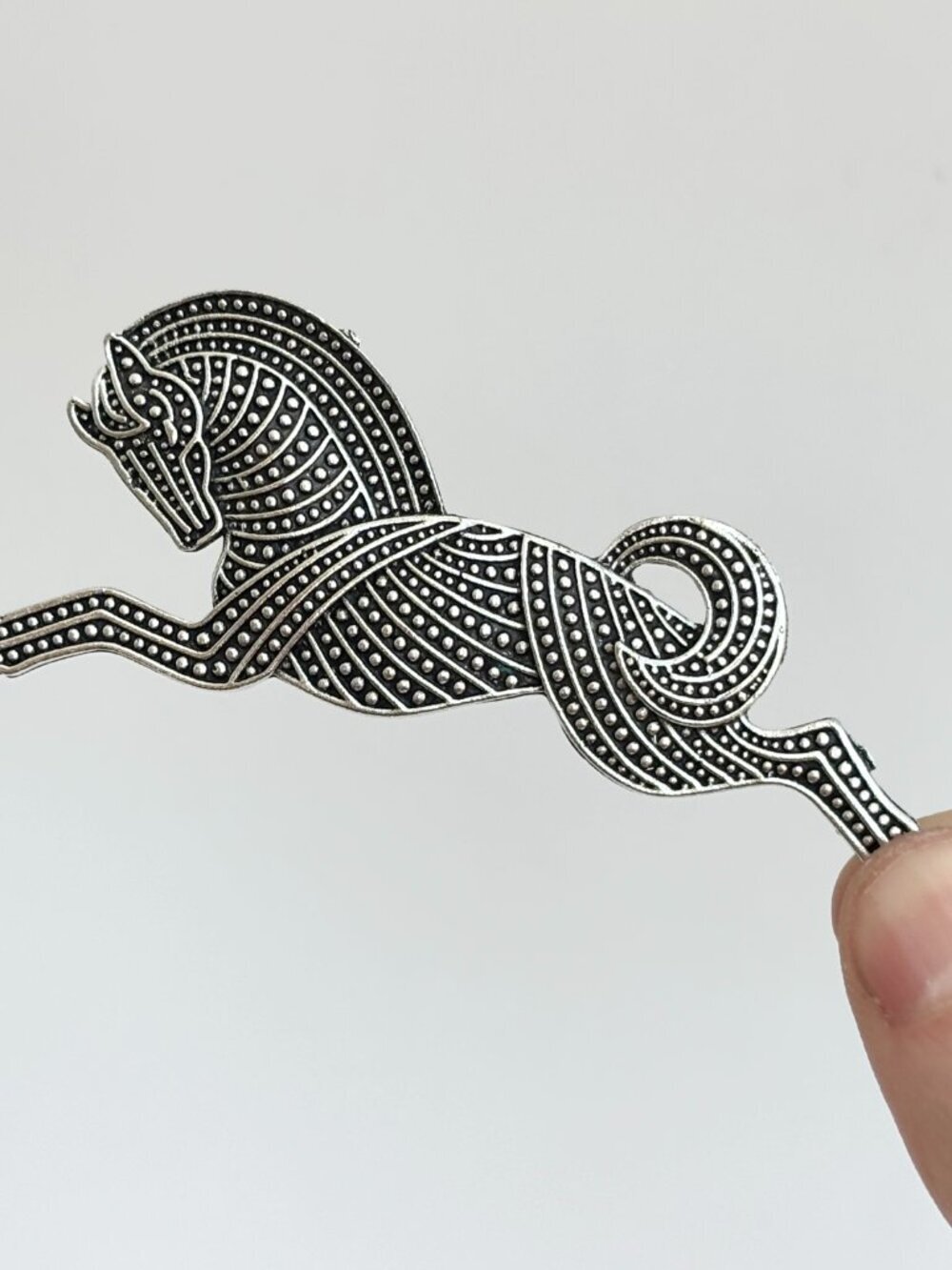 Leaping Horse Figural Silver Toned Vintage Inspired Textured Brooch Pin